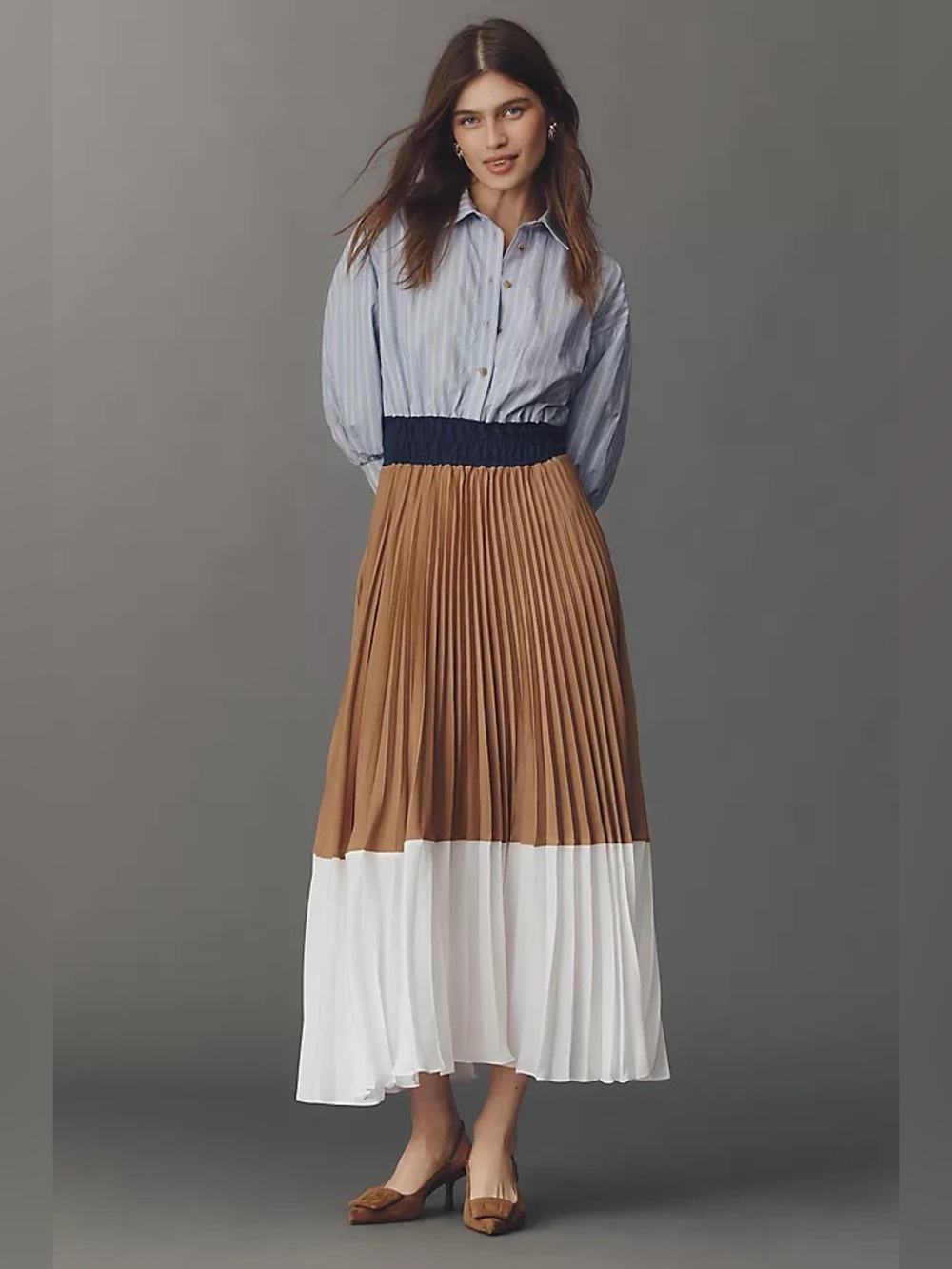 Anthropologie XS Somerset Colorblock Pleated Twofer Maxi Dress